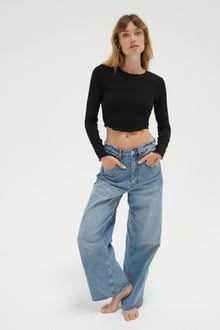 LNA Arya Cropped Long Sleeve in Black