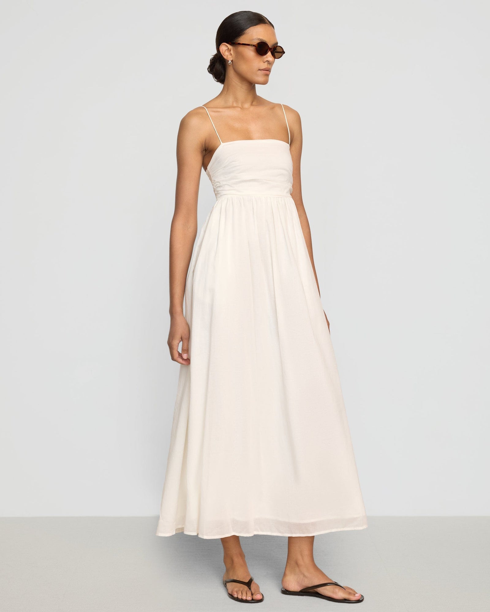 Vanessa | Aurora Ruched Organic Cotton Maxi Dress in Size Small