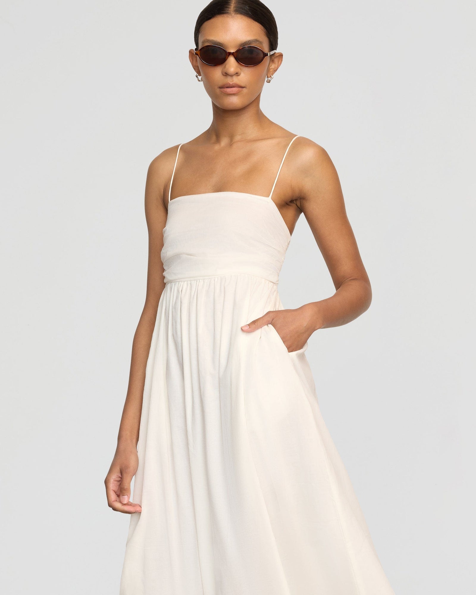 Vanessa | Aurora Ruched Organic Cotton Maxi Dress in Size Small