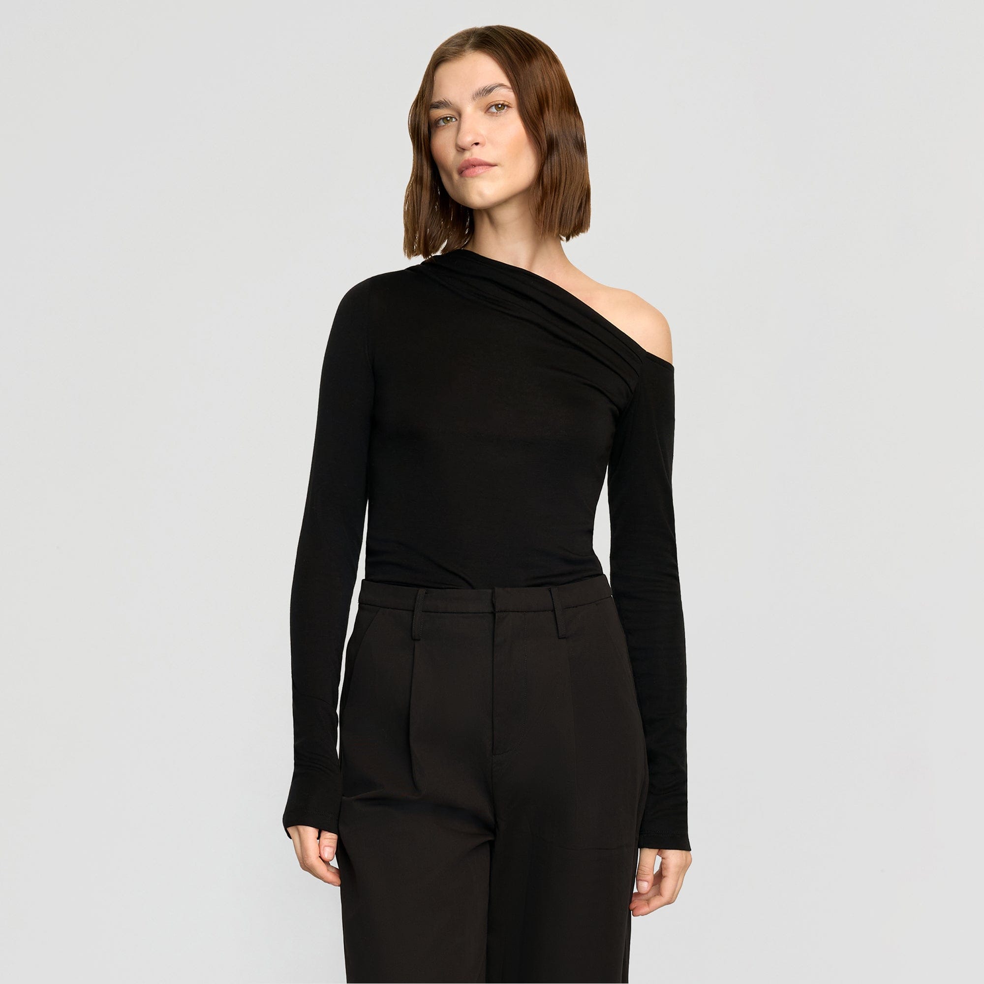 Ayra Tencel-Wool Off-Shoulder Tee | Black