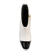 Miless Bootie Mid Block Heel | Eggnog/Black Faux Stretch Nappa/Faux Patent