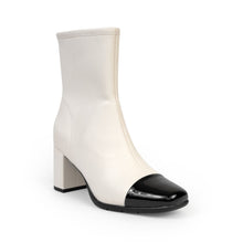 Miless Bootie Mid Block Heel | Eggnog/Black Faux Stretch Nappa/Faux Patent