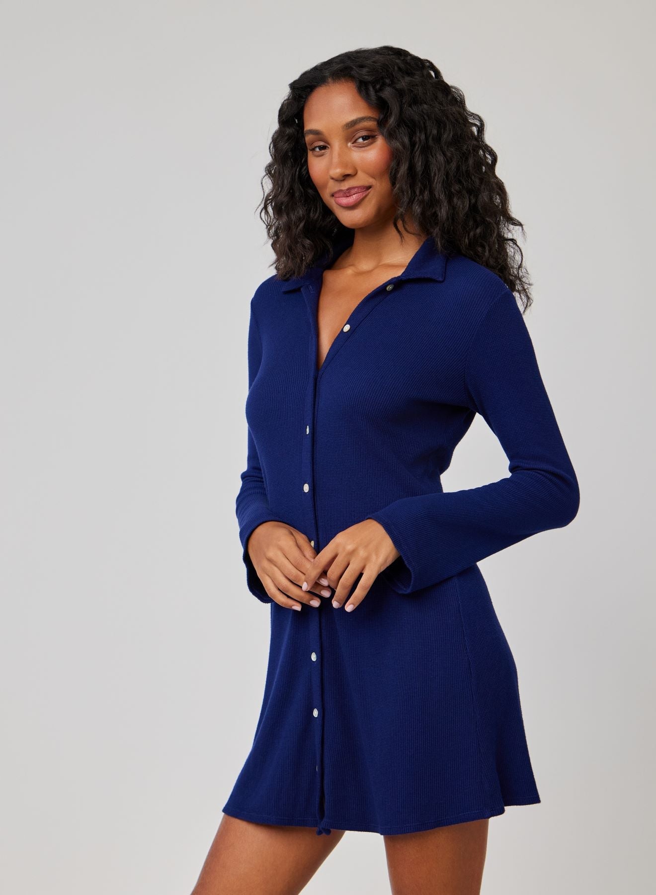 Bell Sleeve Mini Shirt Dress | Navy Coast