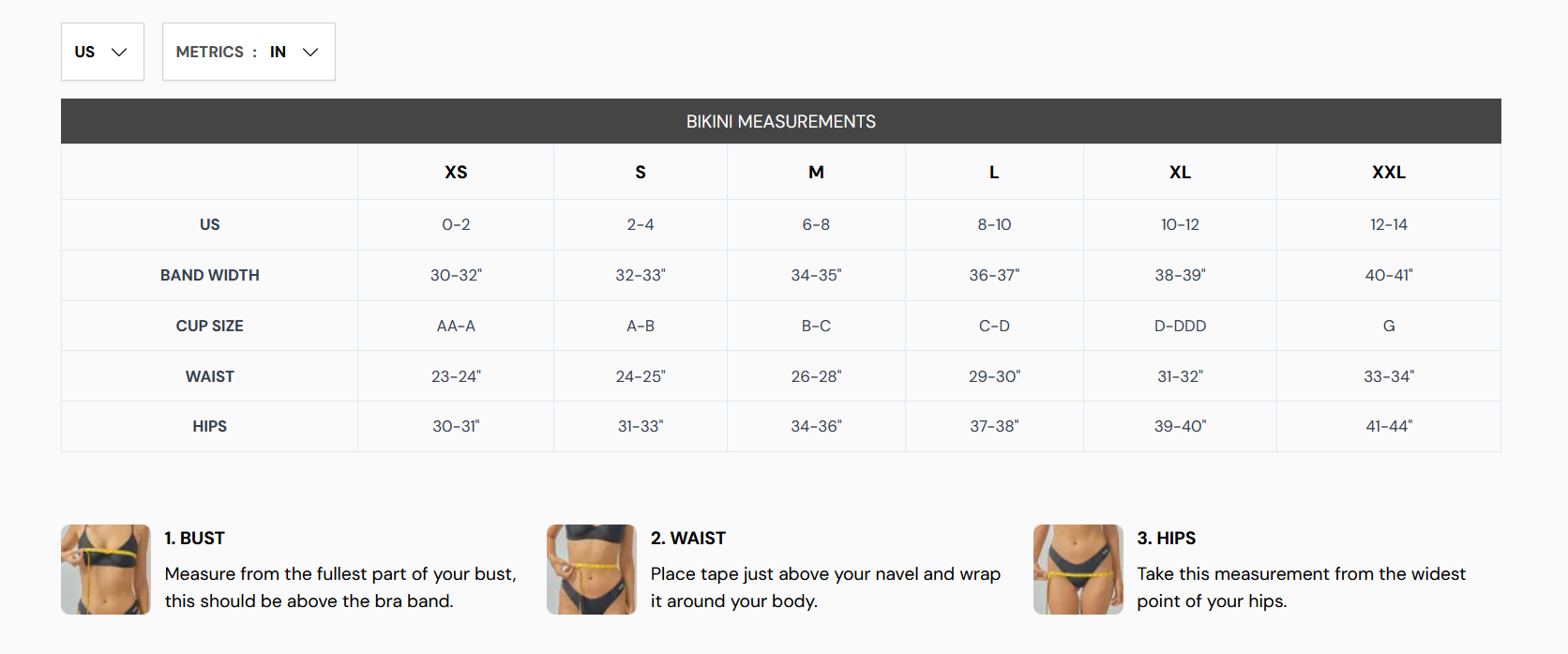 Product size guide