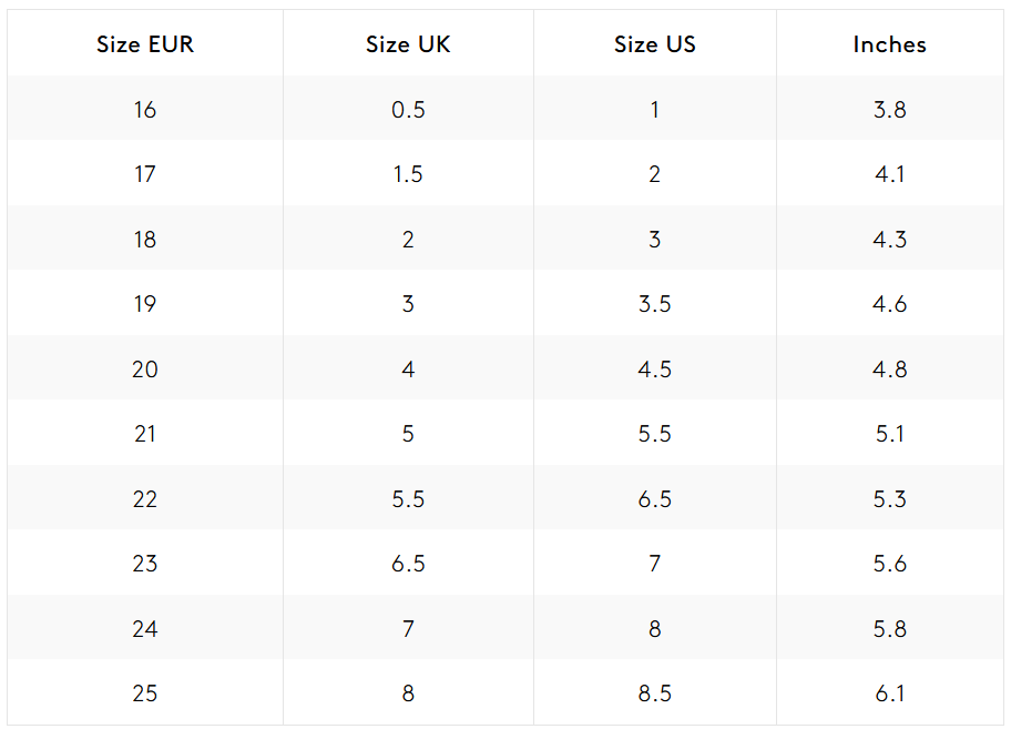 Product size guide
