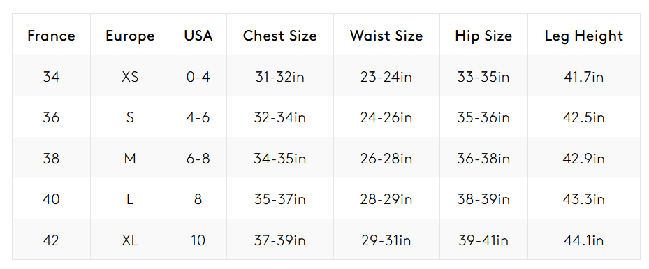 Product size guide