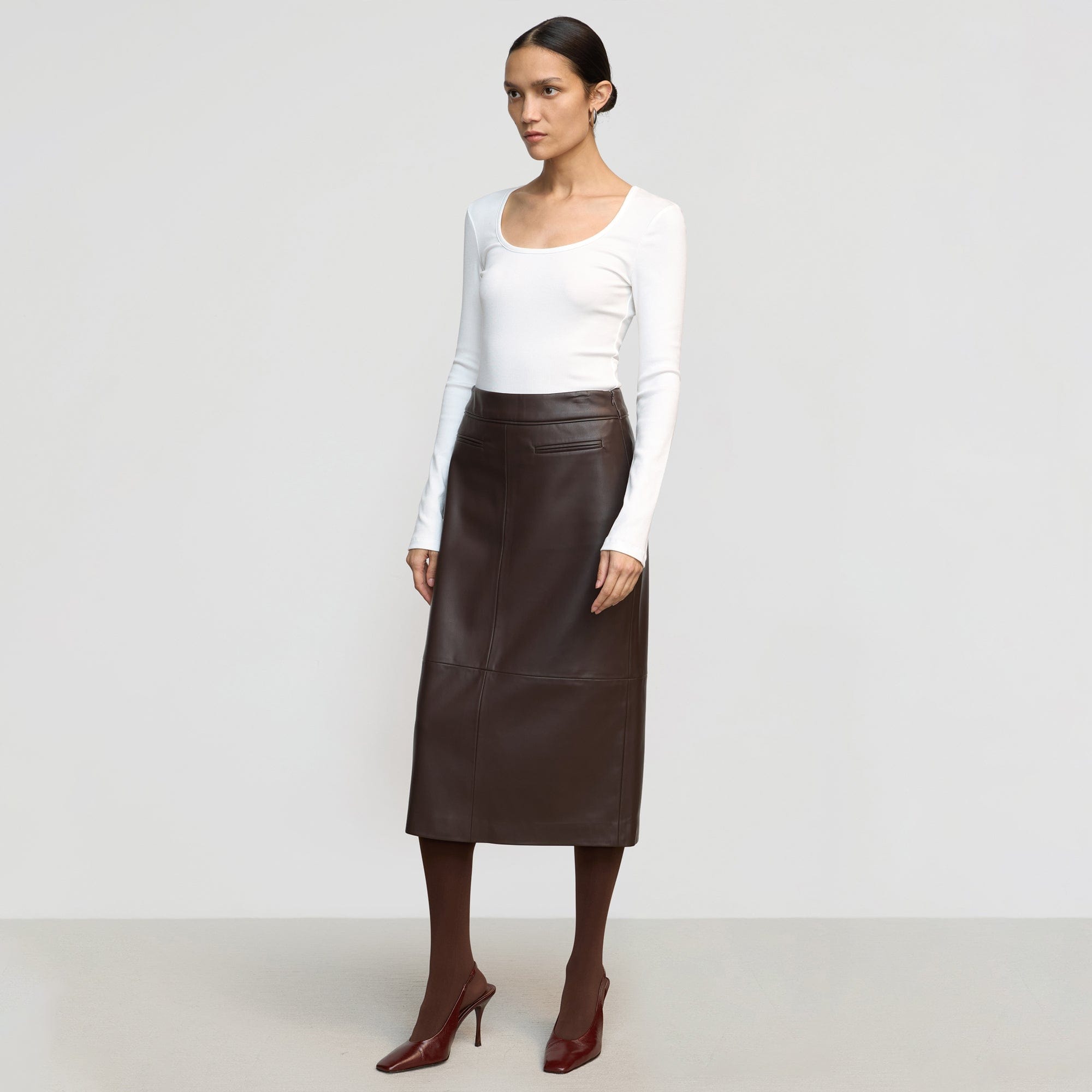 Charlotte | Briony Back Split-Hem Vegan Leather Skirt in Size Extra Small