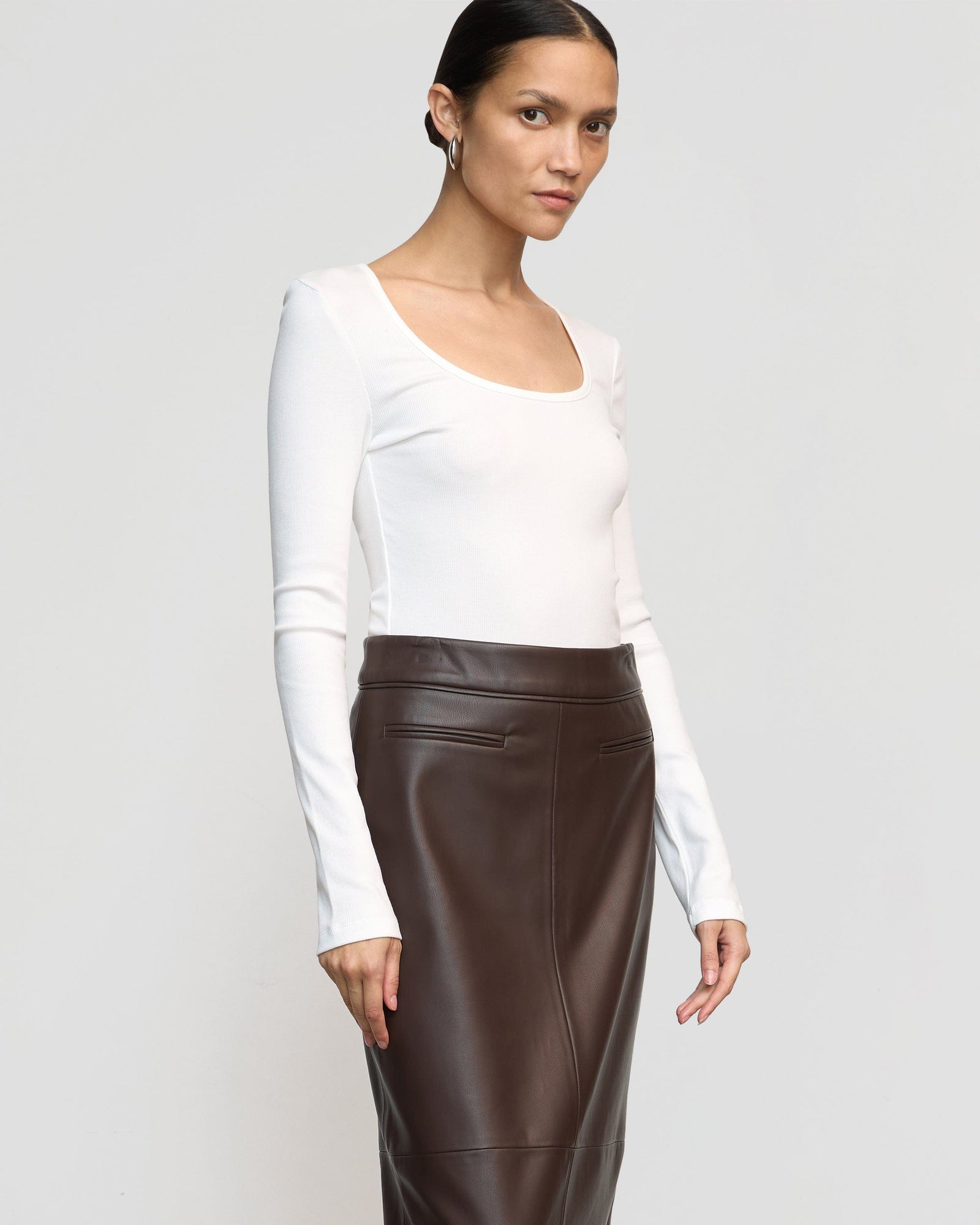 Charlotte | Briony Back Split-Hem Vegan Leather Skirt in Size Extra Small