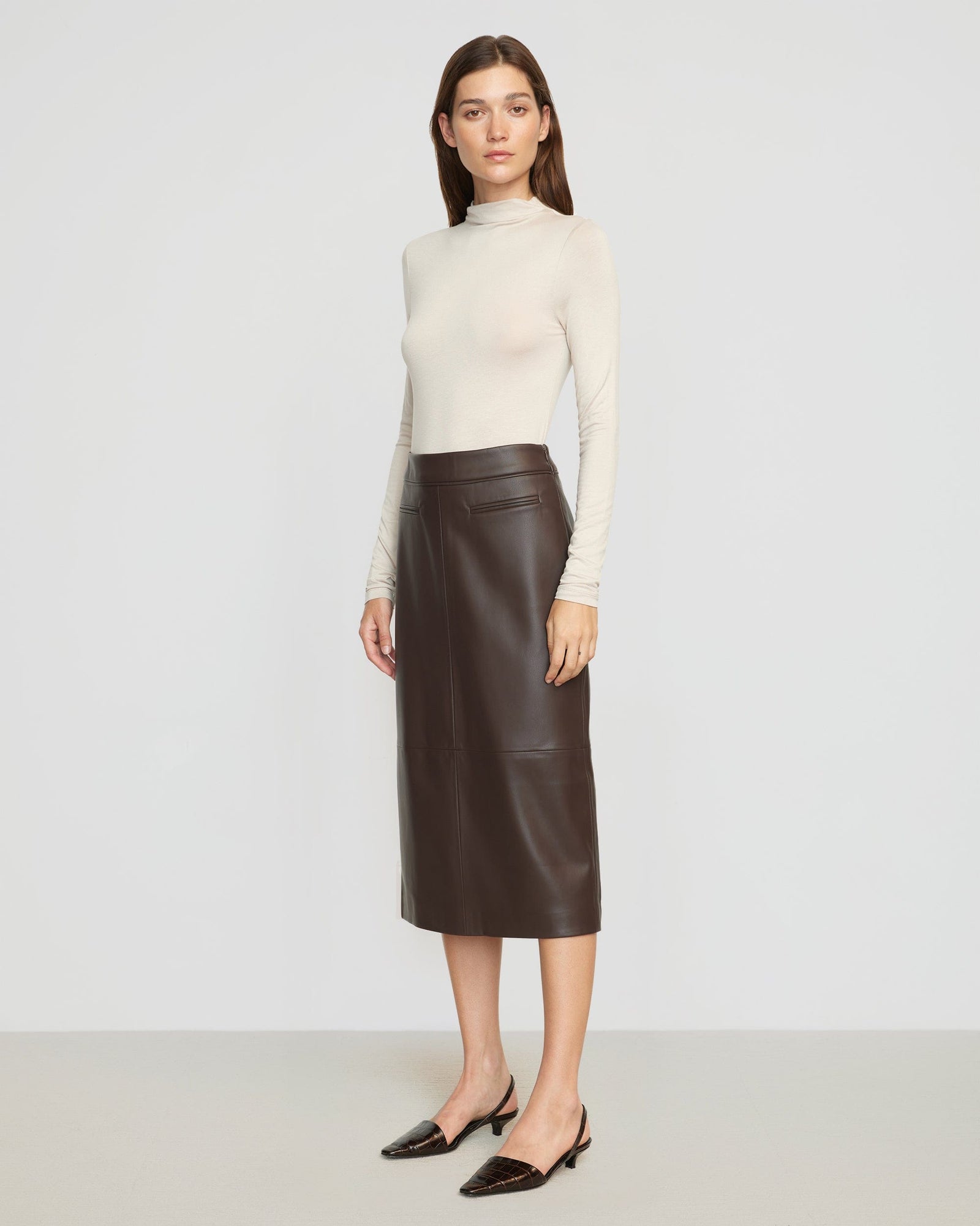 Renee | Briony Back Split-Hem Vegan Leather Skirt in Size X-Small