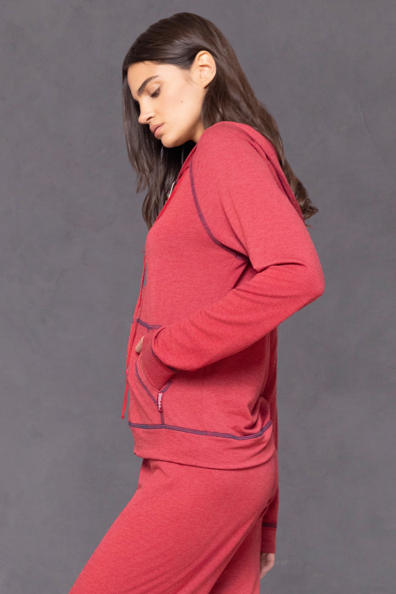 Women | Butter Terry Zip-Up Slouchy Hoodie | Crimson