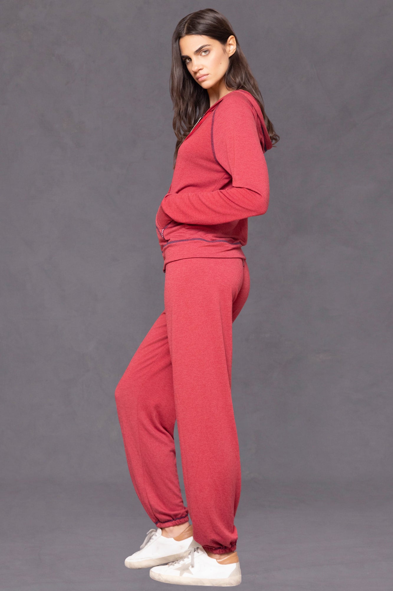 Women | Butter Terry Zip-Up Slouchy Hoodie | Crimson