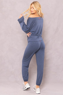 Women | Butter Terry Slouchy Off Shoulder Pullover | Sailor Blue