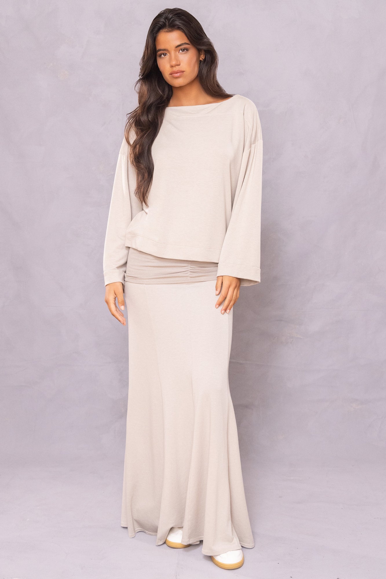 Women | Butter Terry Slouchy Off Shoulder Pullover | Desert