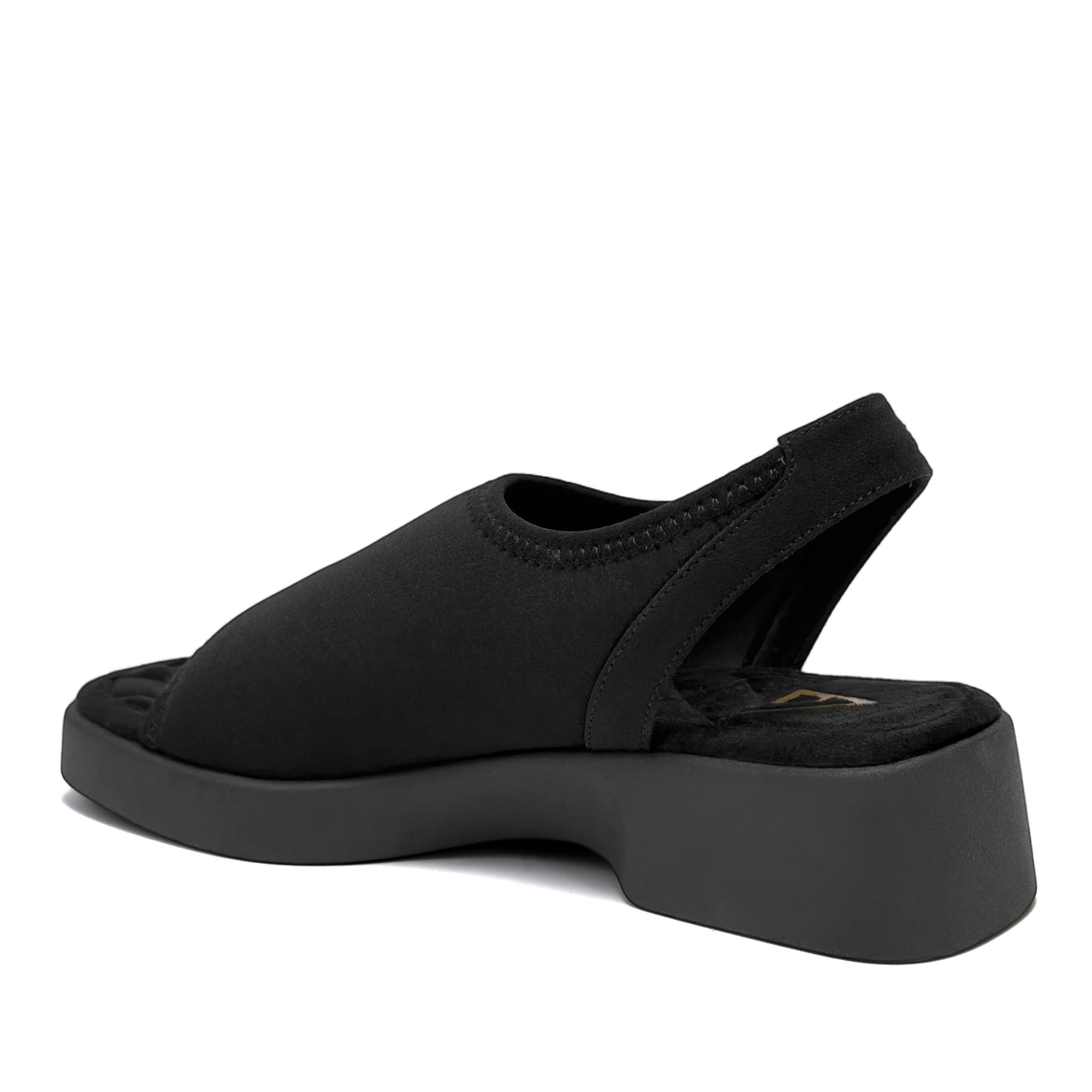 Azura Sandal Flat | Black Stretch Gaberdine