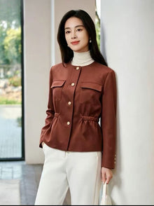 Flattering Cinched Waist & Refined Button-Front Top | Red