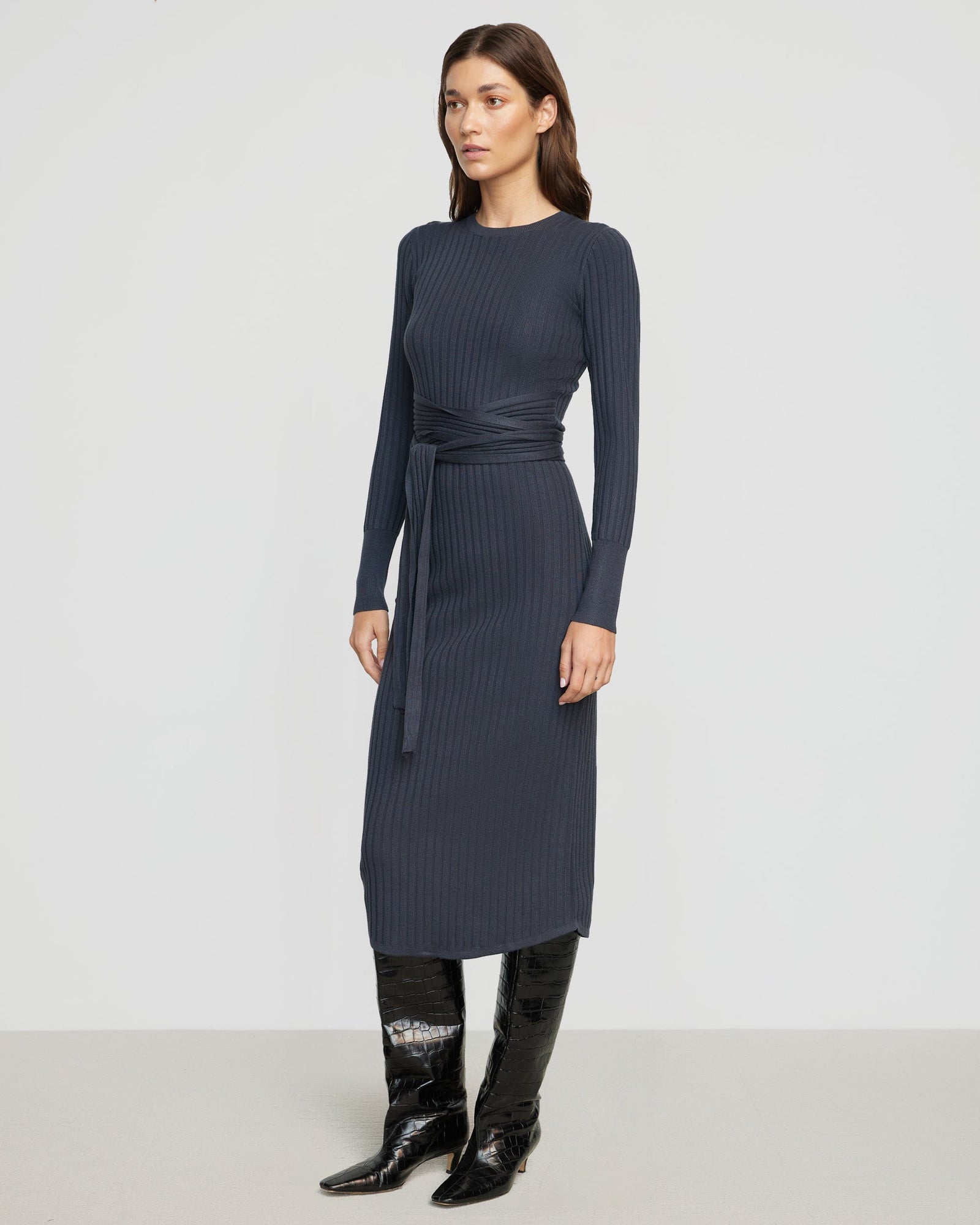 Renee | Carmen Tie-Front Ribbed Dress in Size Small
