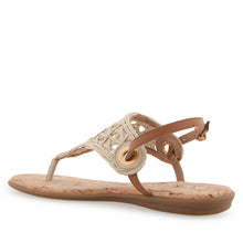 Conclusion Sandal Flat | Natural/Tan Crochet Raffia/Faux Nappa
