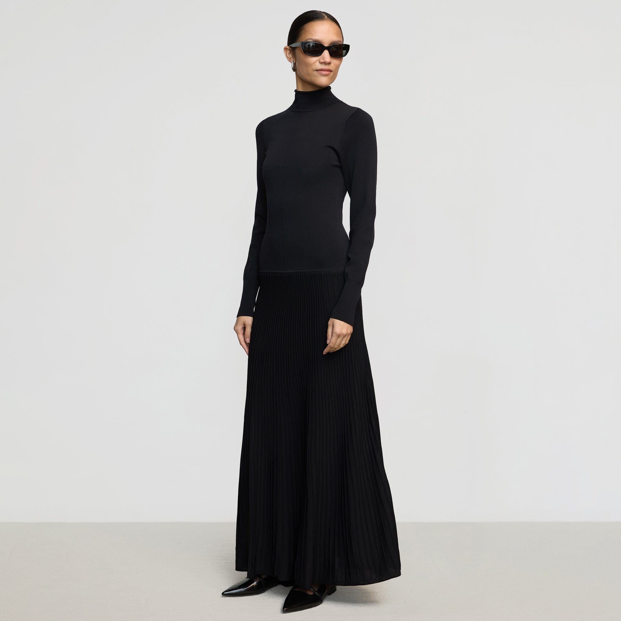 Chandra Ottoman-Knit Long-Sleeve Dress | Black