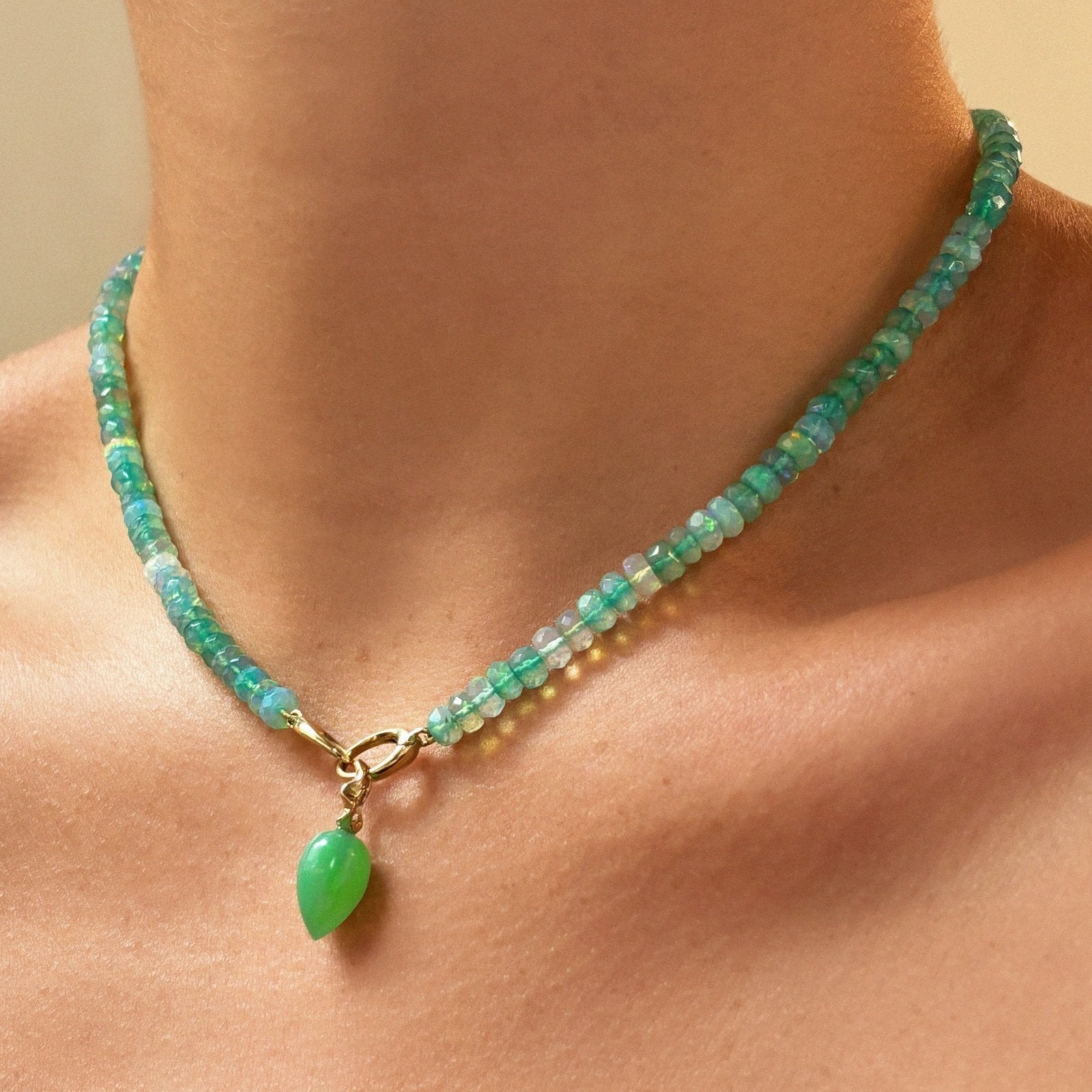 Sea Glass Green Faceted Opal Necklace