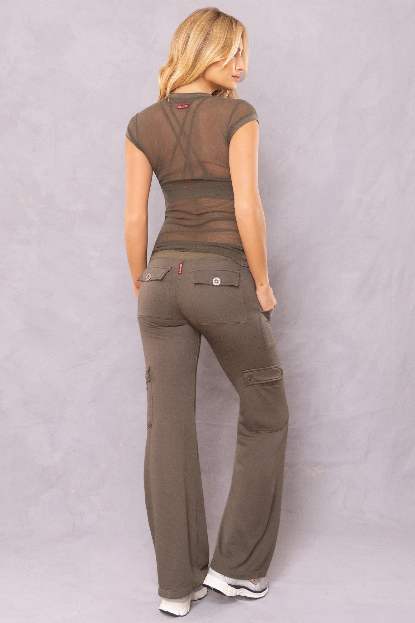 Women | Cap Sleeve Long Mesh Tee | Olive