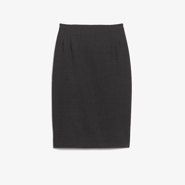 Side image of a woman standing wearing the Cobble Hill Skirt in Gray Melange | Still | Exclude