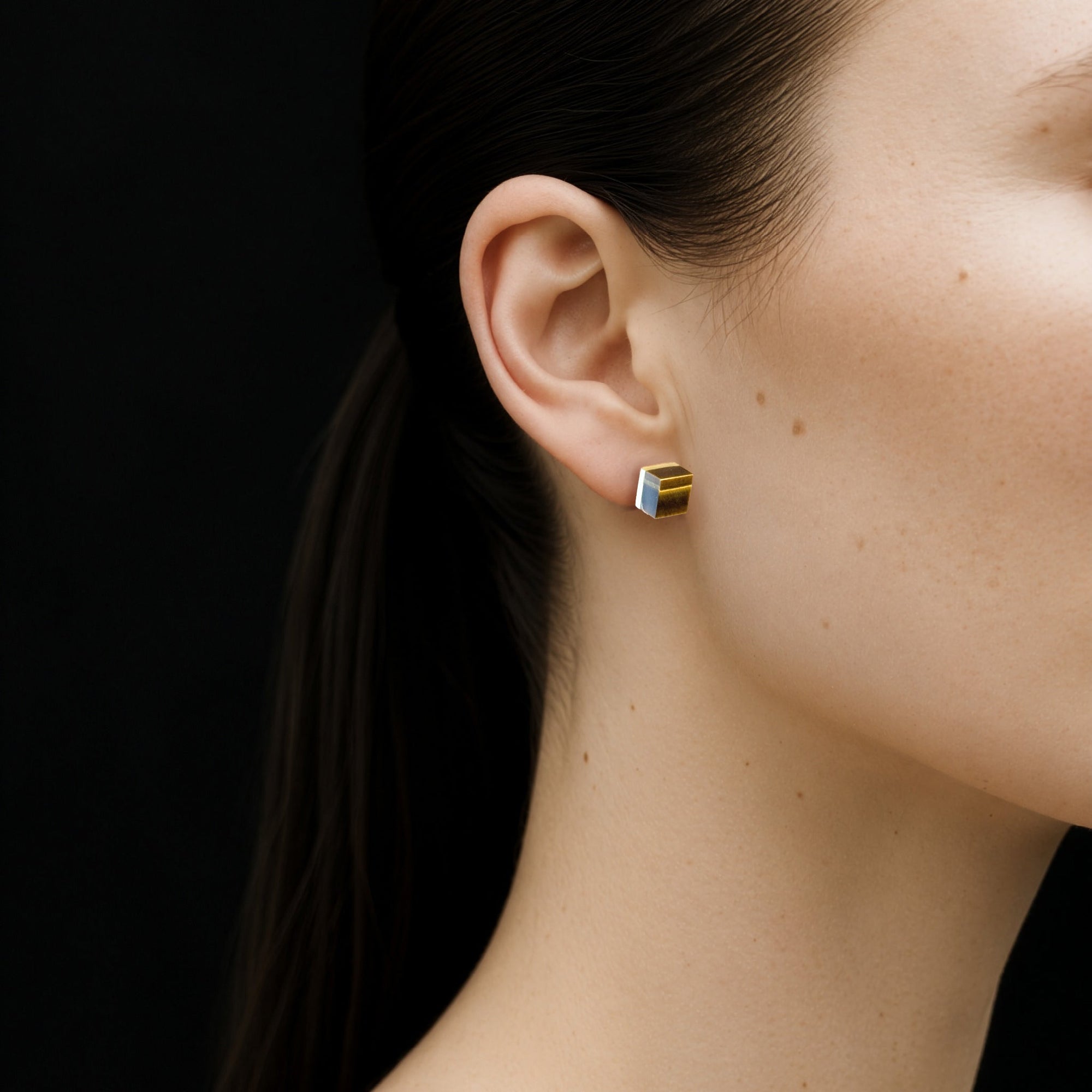 Cubic Earrings | Recycled Brass | Tiger's Eye