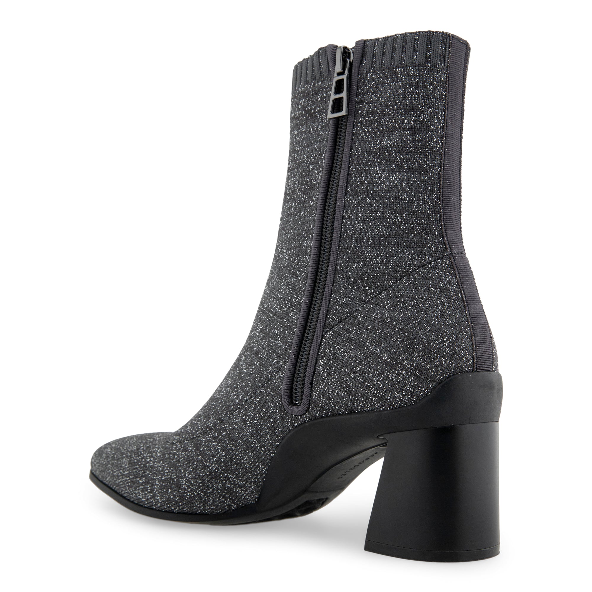 Cezarina Bootie Mid Block Heel | Gunmetal Knit Knit