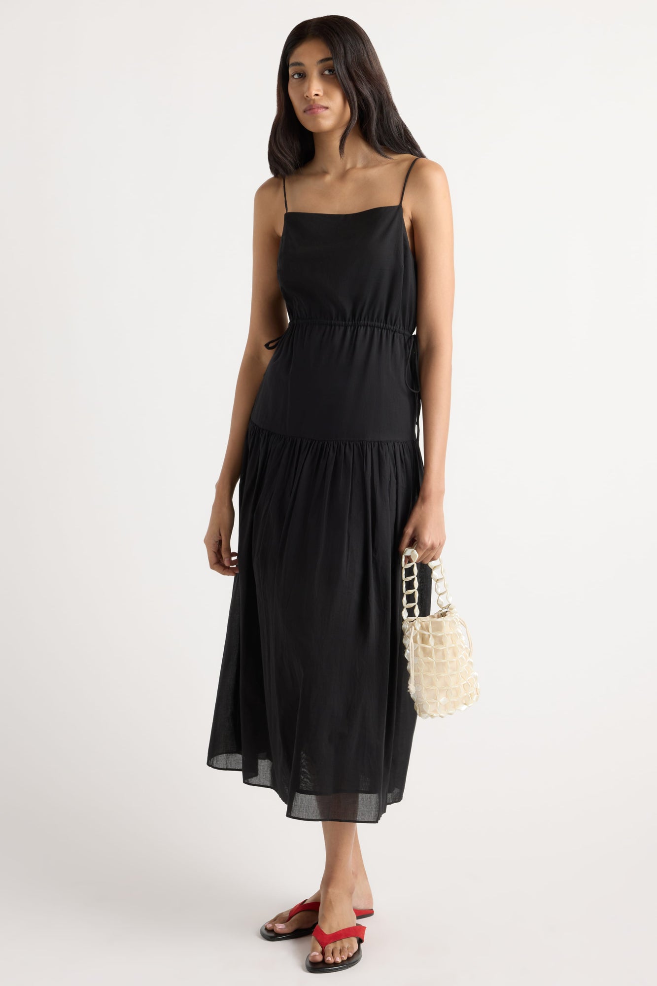 Arya | Dalia Tie-Waist Tiered Organic Cotton Dress in Size Small