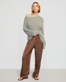Joanna | Dana Stretch-Waist Satin Pant in Size Small