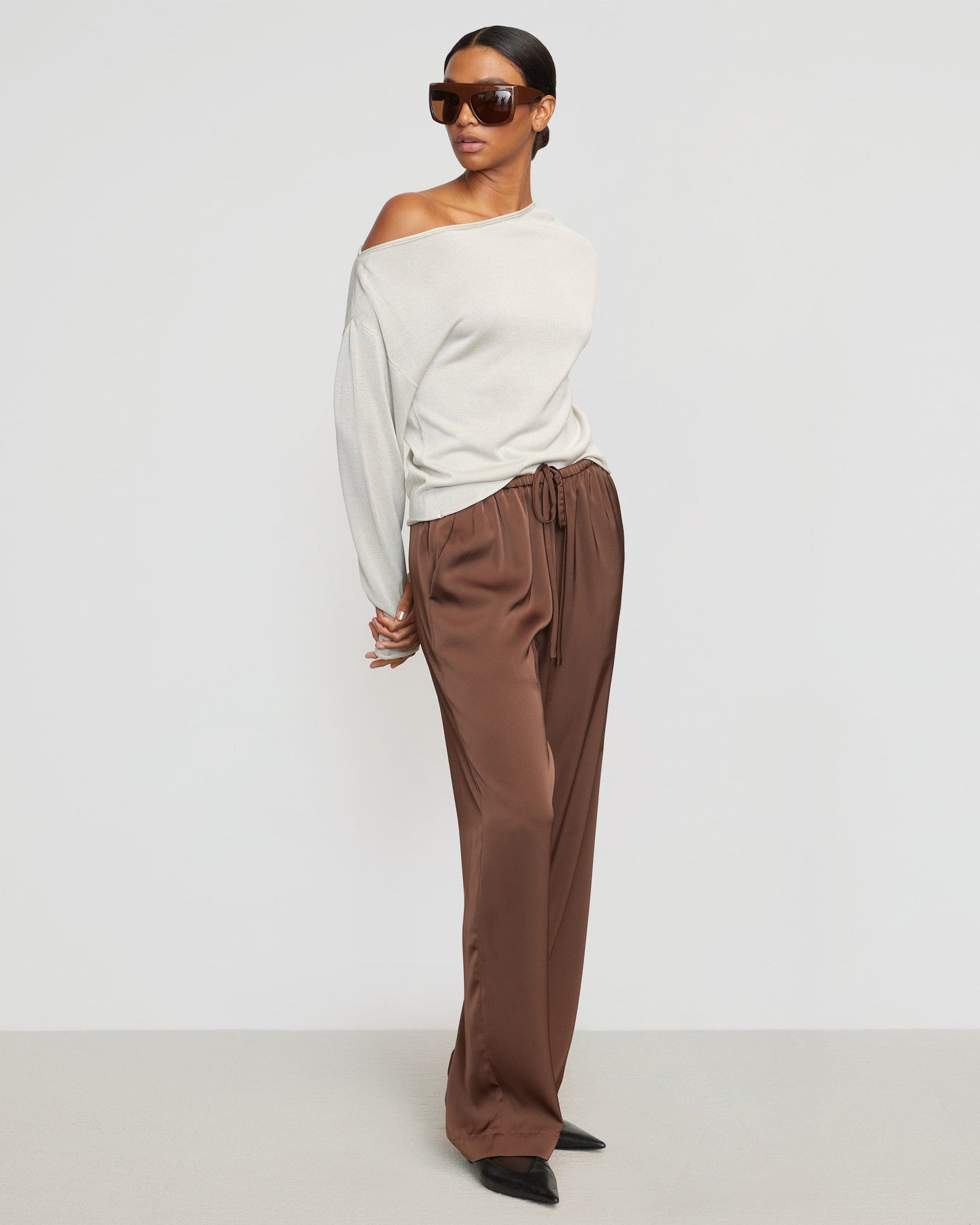 Luisa | Dana Stretch-Waist Satin Pant in Size Medium