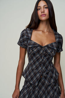 Womens | Lia Buttondown Diamond Tartan Corset | Blue Multi Tartan