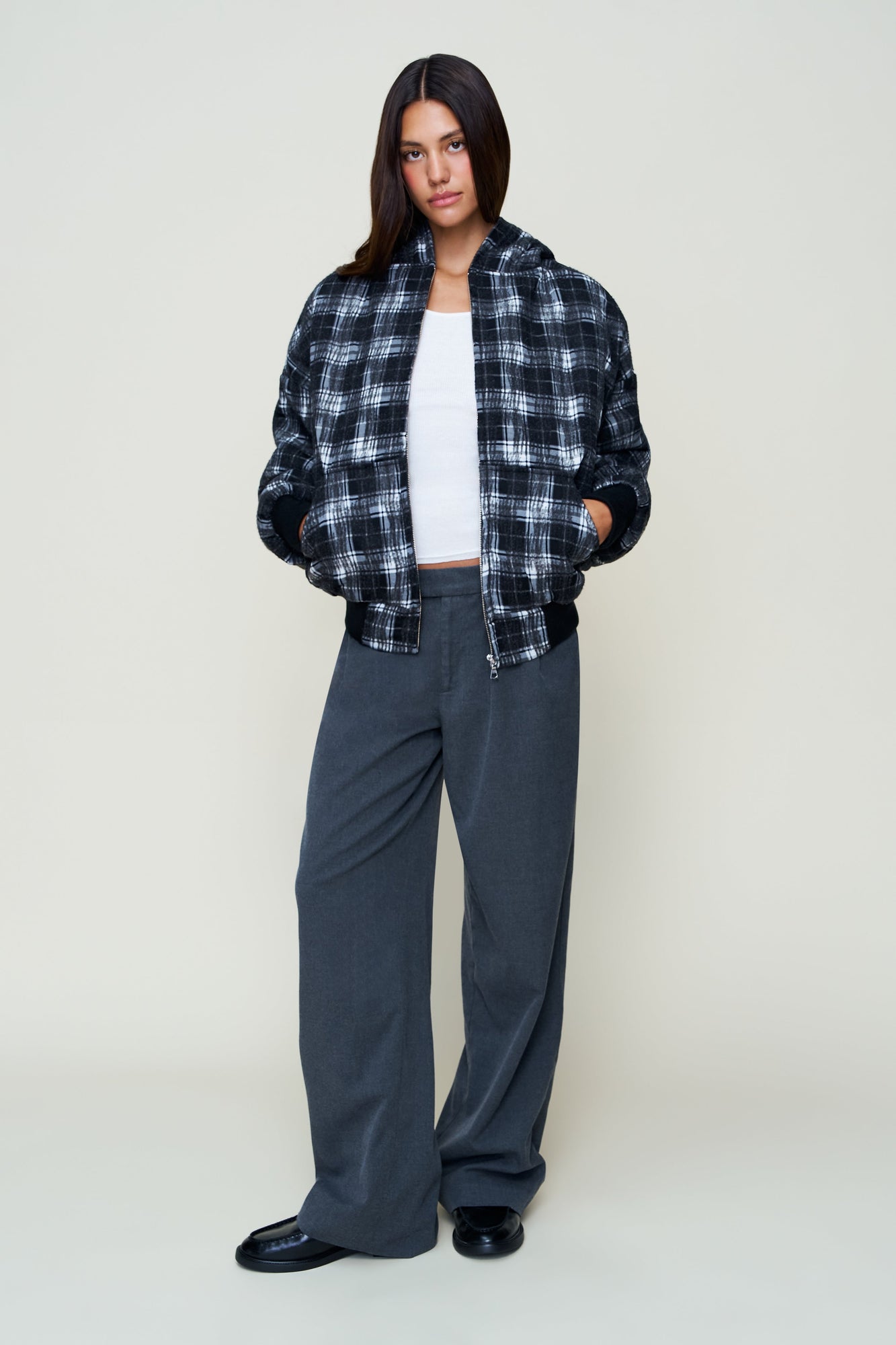 Womens | Charli Hooded Quilted Jacket | Black Plaid