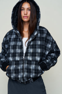 Womens | Charli Hooded Quilted Jacket | Black Plaid
