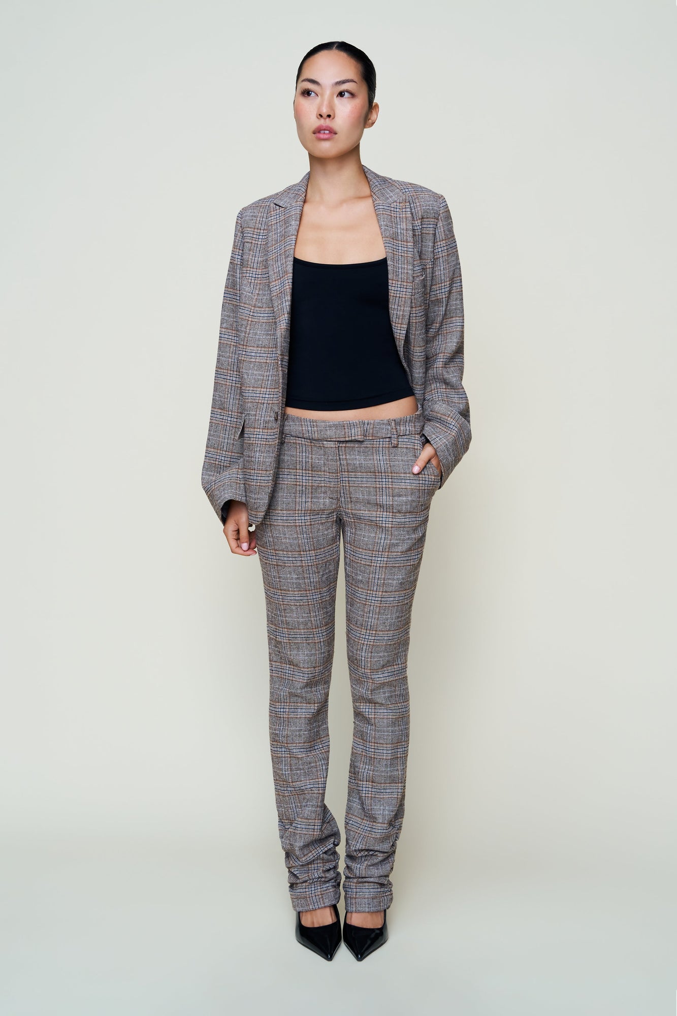 Womens | Cora Ruched Hem Tartan Pant | Green Tartan