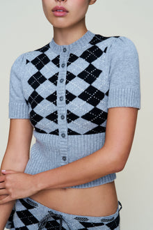 Womens | The Sweet Argyle Wool Cardigan | Heather Grey