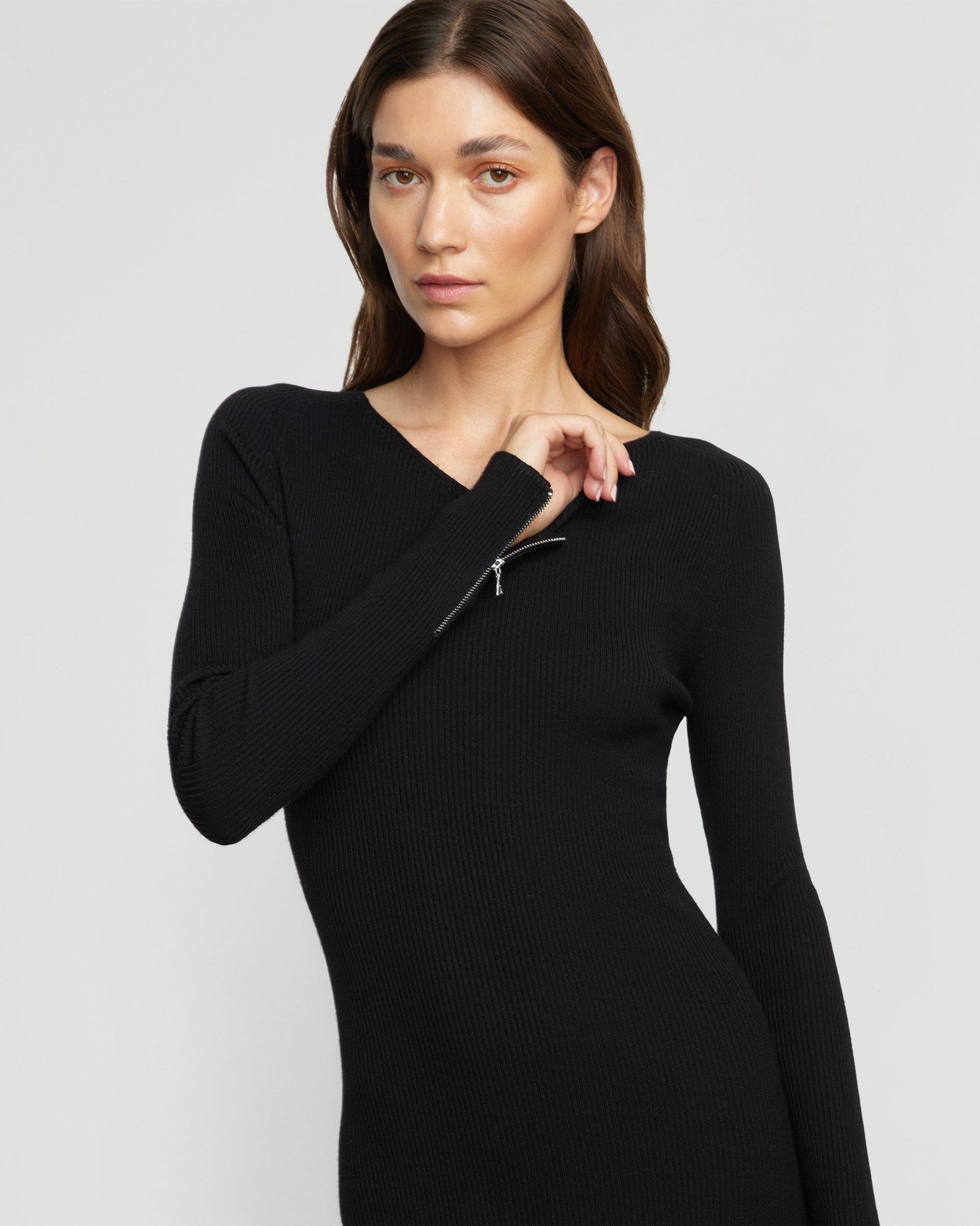 Renee | Elizabeth Zipper-Sleeve Ribbed Dress in Size Small