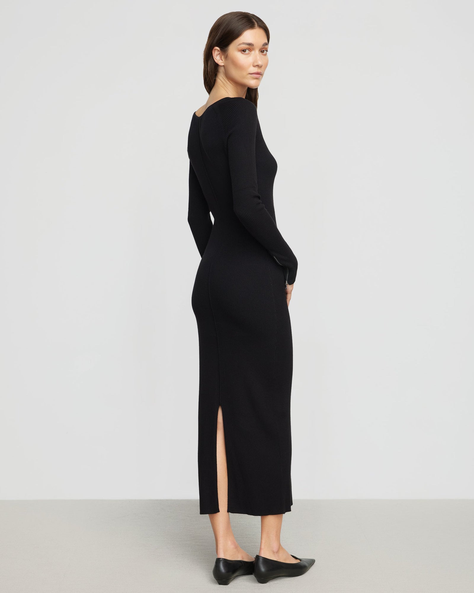 Renee | Elizabeth Zipper-Sleeve Ribbed Dress in Size Small