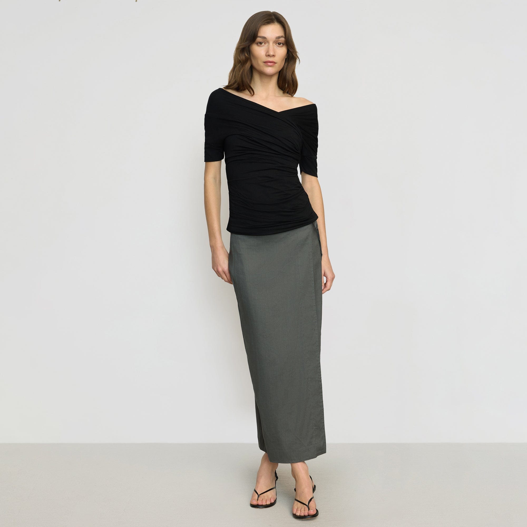 Ellie Linen Maxi Wrap Skirt | Pebble