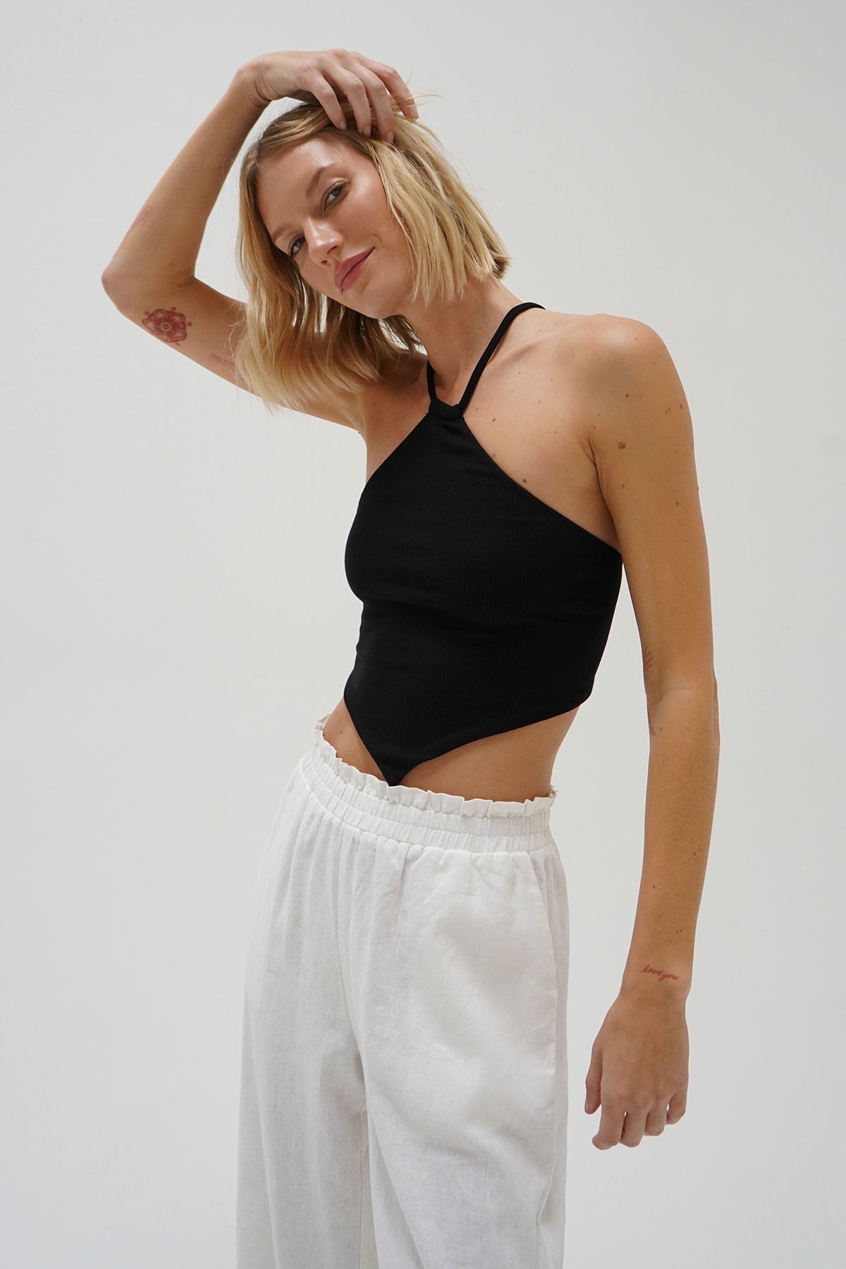 LNA Emmy Double Layer Ribbed Top in Black