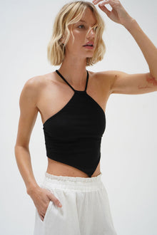 LNA Emmy Double Layer Ribbed Top in Black
