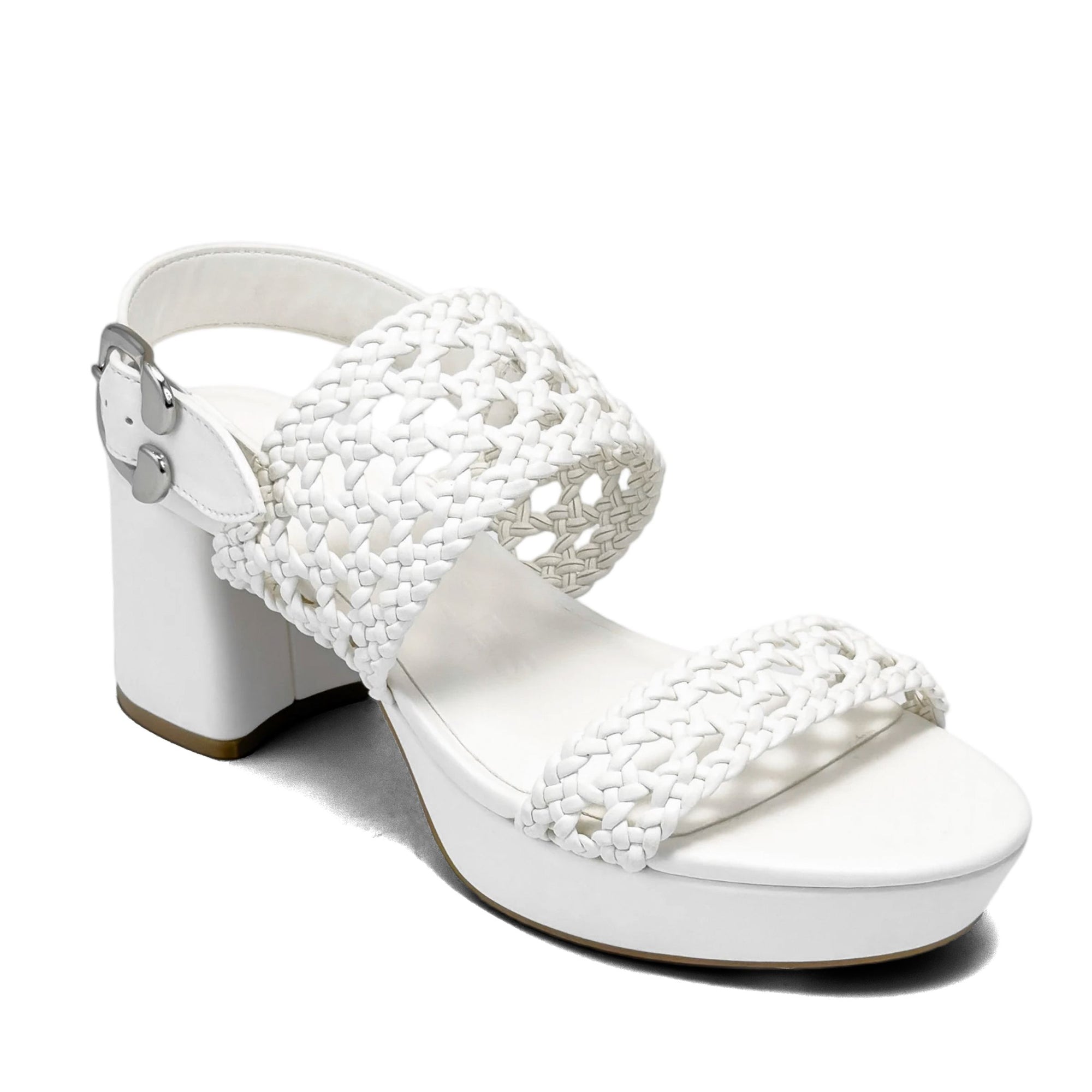 Camera Sandal Platform | White Faux Embossed Woven