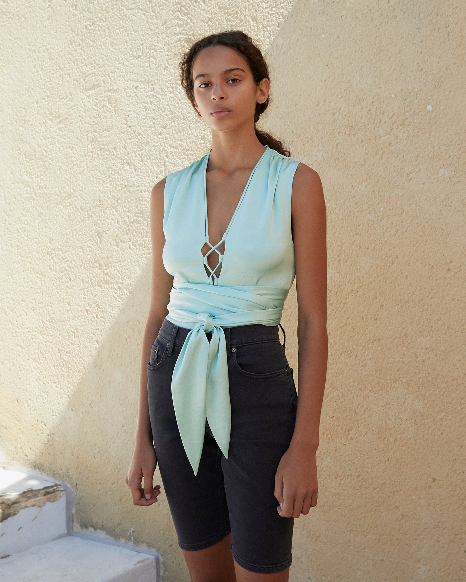 Womens | Corsica Laced Satin Top | Mint