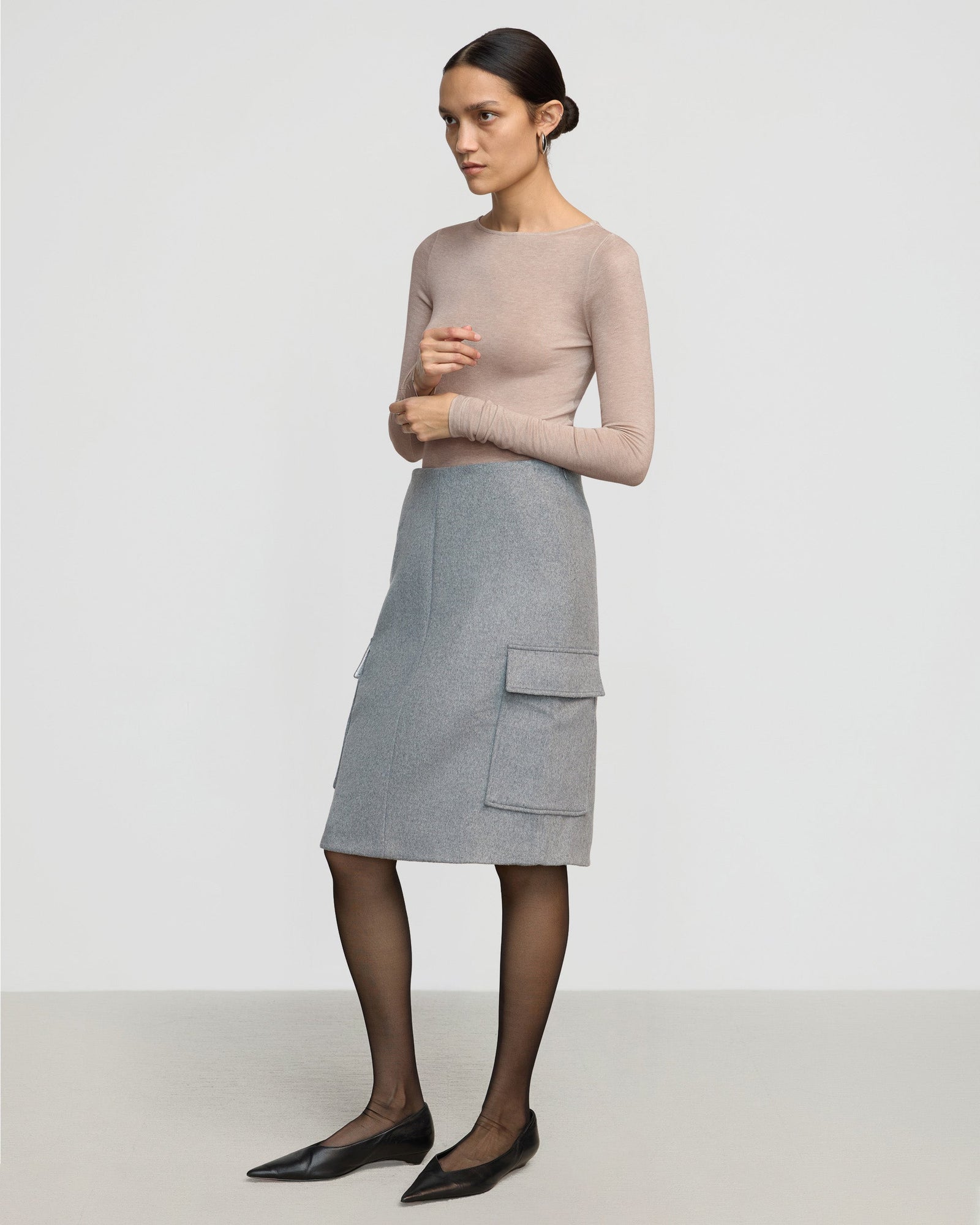 Charlotte | Felicia Wool Utility Midi Skirt in Size Extra Small
