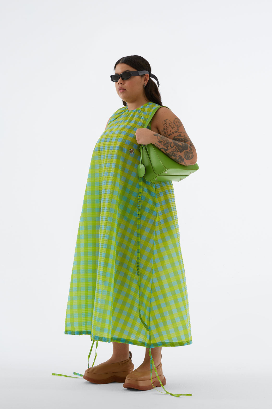 Check Elastic Dress | Women | Green