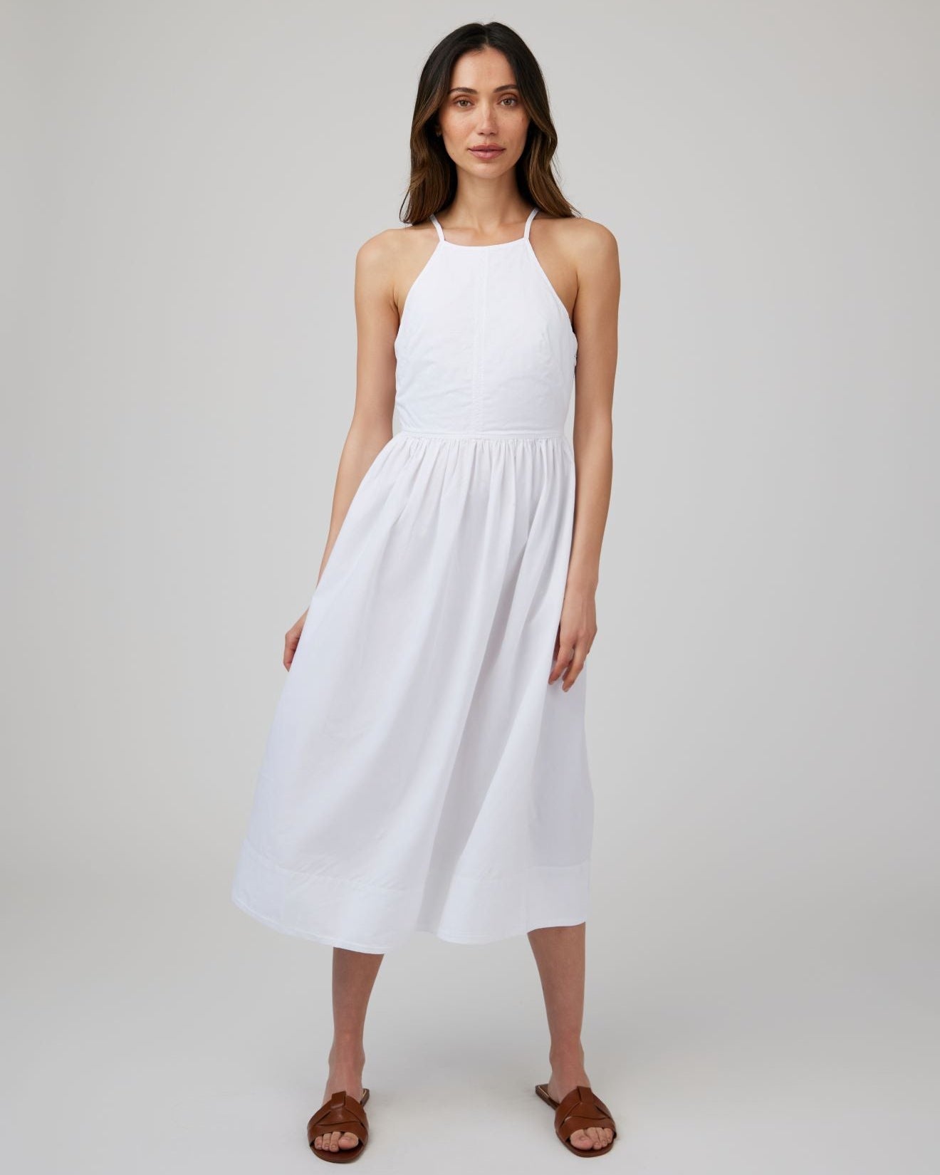 Fitted Midi Halter Dress | White