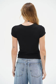 LNA Fitted Rib V Neck Tee in Black