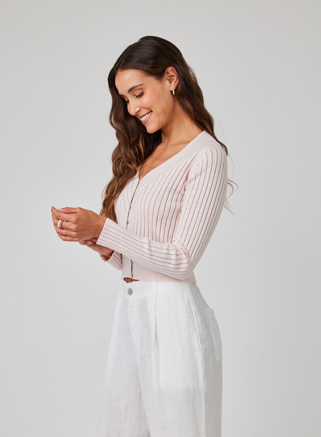Fitted V-Neck Cardigan | Pastel Pink
