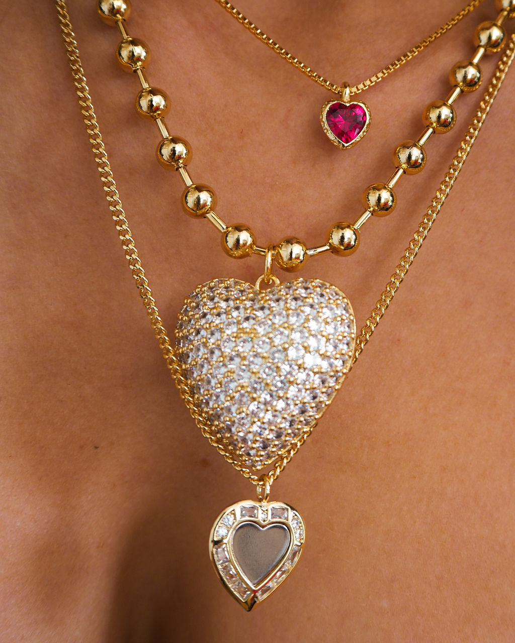 Puffy Heart Statement Necklace | Gold