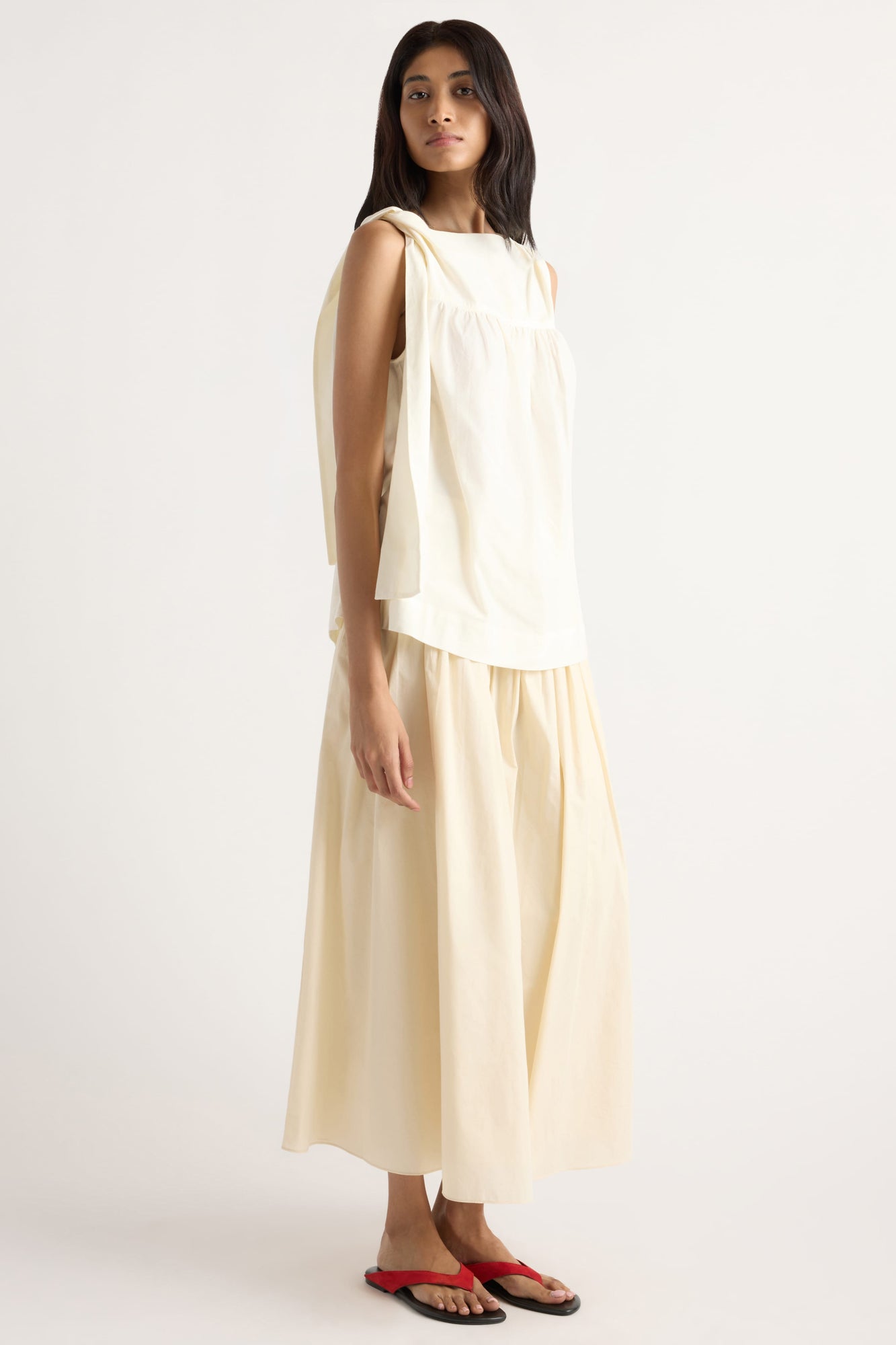 Arya | Florence Tie-Shoulder Cotton Blouse in Size Small