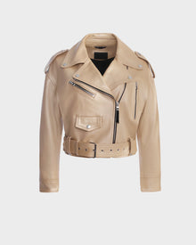 Women | MAGGIE Leather Jacket | Metallic Ivory